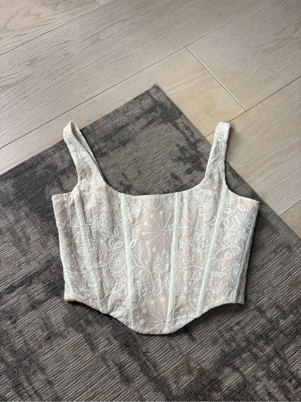 With Jean Embroidered Corset Top in Cream